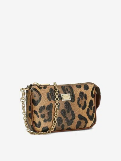 Dolce & Gabbana Girls Leather Leopard Print Shoulder Bag In Brown