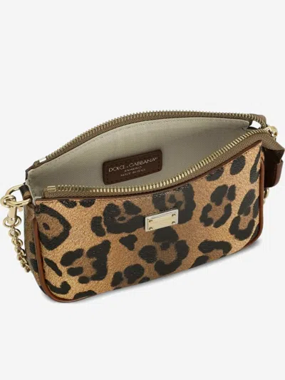 Dolce & Gabbana Girls Leather Leopard Print Shoulder Bag In Brown