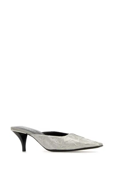 Gucci Fabric Mules Pointed Toe Stiletto Heel Textured In Silver