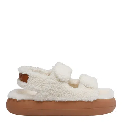 Moon Boot Shearling Sandals With Thick Sole In White