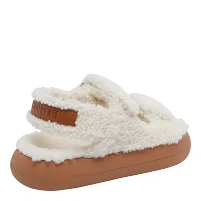 Moon Boot Shearling Sandals With Thick Sole In White