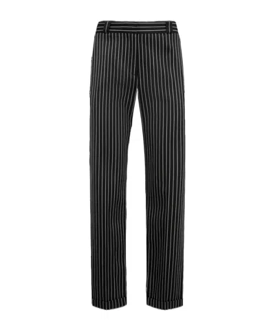 Tom Ford Women Navy Blue Wool Striped Trousers, 28 Luxury Pants For Women Darveys In Black