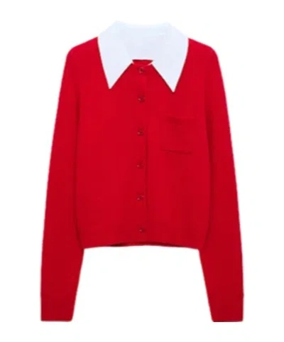 Dorothee Schumacher Cardigan With Contrast Collar In Red
