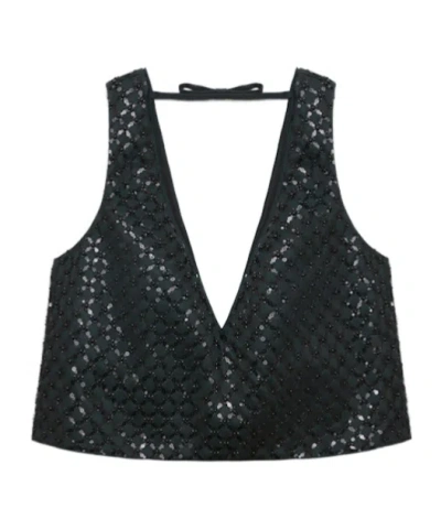 Dorothee Schumacher Sequin Embellished Crop Top In Duchesse In Brown