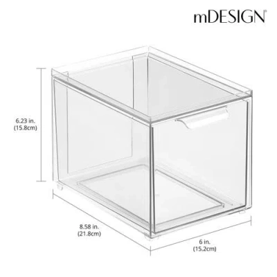 Mdesign Plastic Stackable Kitchen Pantry Organizer With Drawer In White