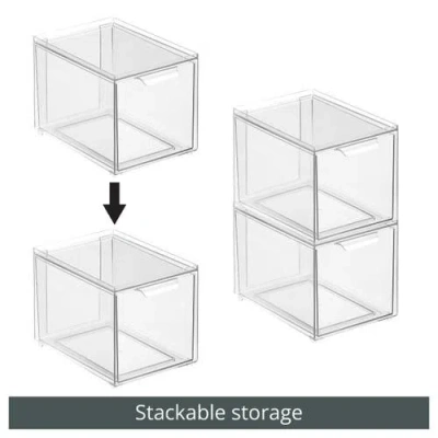 Mdesign Plastic Stackable Kitchen Pantry Organizer With Drawer In White