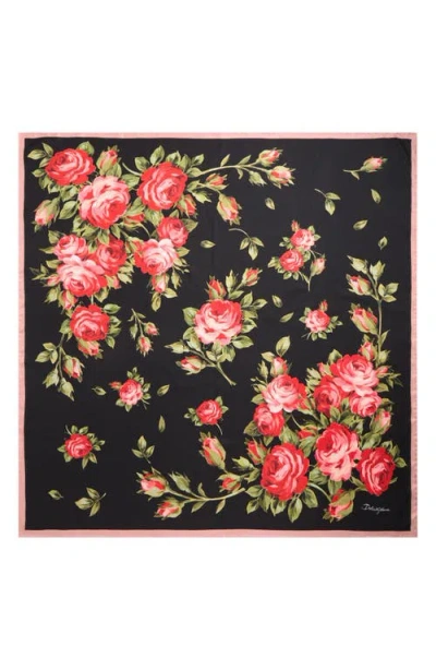 Dolce & Gabbana 90x90 Cm Silk Twill Scarf With A Rose Bouquet Print In Animal Print