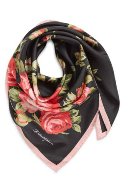 Dolce & Gabbana 90x90 Cm Silk Twill Scarf With A Rose Bouquet Print In Animal Print