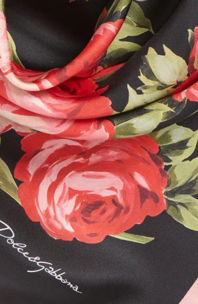 Dolce & Gabbana 90x90 Cm Silk Twill Scarf With A Rose Bouquet Print In Animal Print