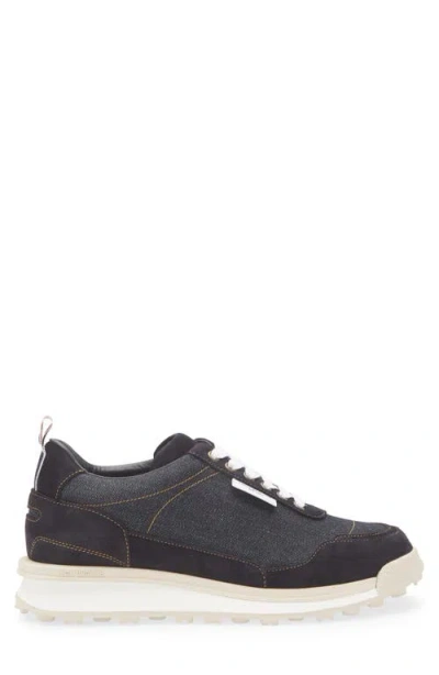Thom Browne Navy Selvedge Denim Tech Runner Alumni Sneakers In Blue
