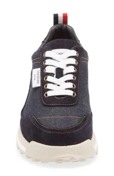 Thom Browne Navy Selvedge Denim Tech Runner Alumni Sneakers In Blue