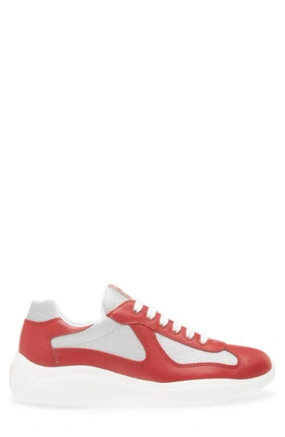 Prada Leather Fabric Americas Cup Sneakers Panels In Red
