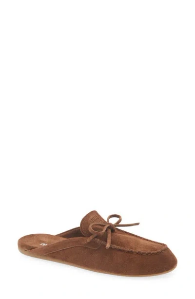 Miu Miu Suede Sabots Rounded Toe Bow Detail In Brown