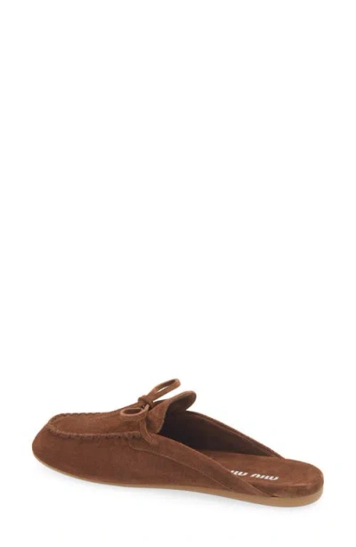 Miu Miu Suede Sabots Rounded Toe Bow Detail In Brown