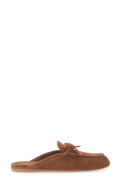 Miu Miu Suede Sabots Rounded Toe Bow Detail In Brown