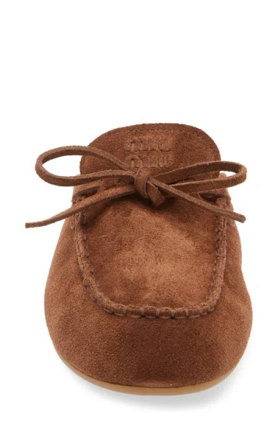 Miu Miu Suede Sabots Rounded Toe Bow Detail In Brown