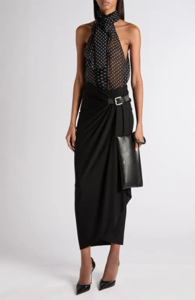 Tom Ford Black Sleeveless Top With Halterneck And All-over Polka Dot Motif In Silk Woman