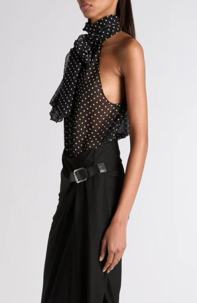 Tom Ford Black Sleeveless Top With Halterneck And All-over Polka Dot Motif In Silk Woman