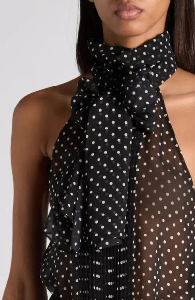 Tom Ford Black Sleeveless Top With Halterneck And All-over Polka Dot Motif In Silk Woman