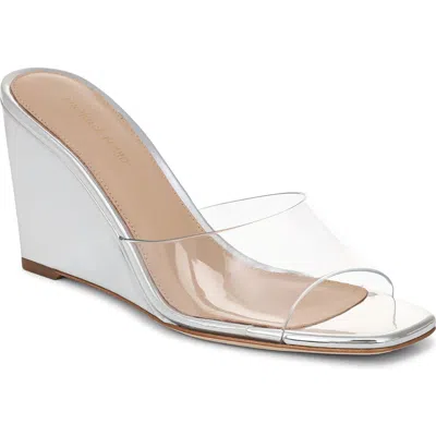 Veronica Beard Square Toe Wedge Sandals In Silver