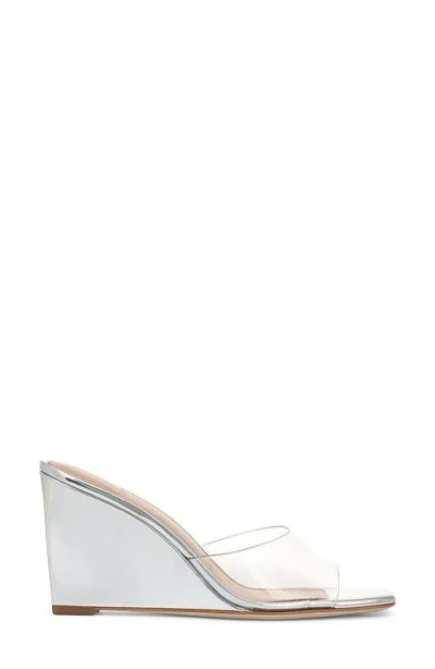 Veronica Beard Square Toe Wedge Sandals In Silver