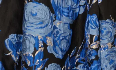 Adrianna Papell Floral Jacquard Short Fit And Flare Dress In Blue Black Multi