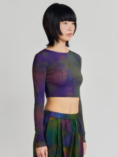 Lost Pattern Nyc "brooklyn" Long Sleeve Crop Top In Multi