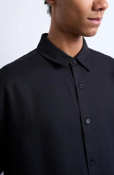 Topman Relaxed Fit Twill Button-up Shirt In Black