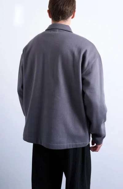 Topman Oversize Long Sleeve Quarter Zip Polo In Blue