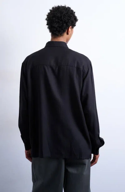 Topman Relaxed Fit Twill Button-up Shirt In Black