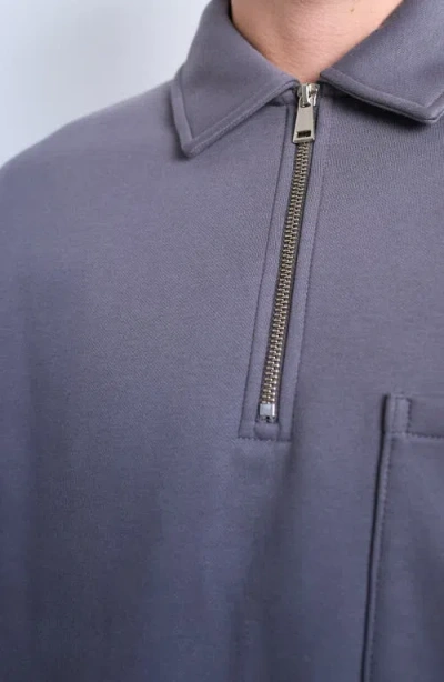 Topman Oversize Long Sleeve Quarter Zip Polo In Blue