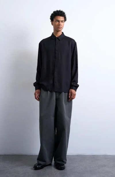 Topman Relaxed Fit Twill Button-up Shirt In Black