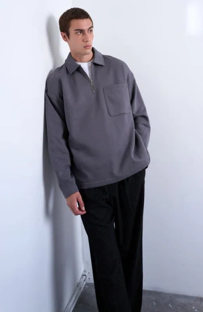 Topman Oversize Long Sleeve Quarter Zip Polo In Blue