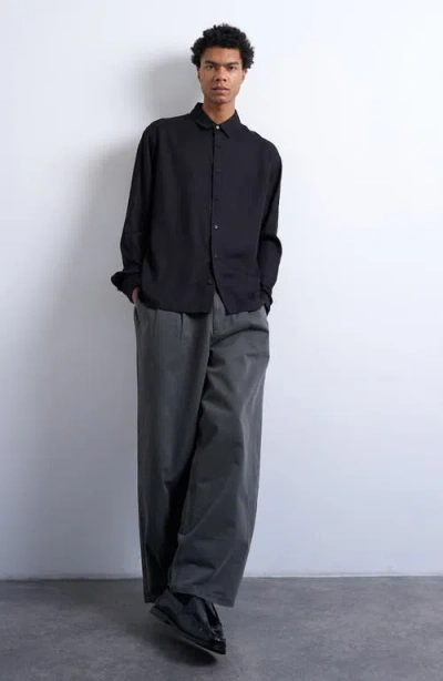 Topman Relaxed Fit Twill Button-up Shirt In Black