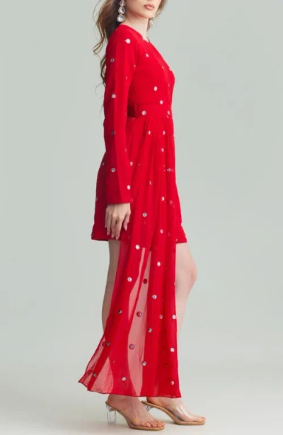 Holichic Kaia Long Sleeve Minidress With Removable Drape Belt In Red