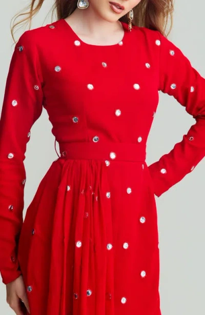 Holichic Kaia Long Sleeve Minidress With Removable Drape Belt In Red