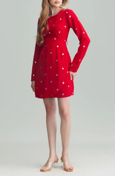 Holichic Kaia Long Sleeve Minidress With Removable Drape Belt In Red