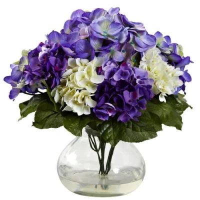 Nearly Natural Mixed Hydrangea With Vase In Multi