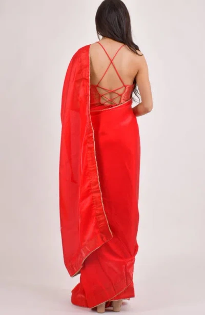 Raas Aria Jacquard Pre-stitched Saree In Red