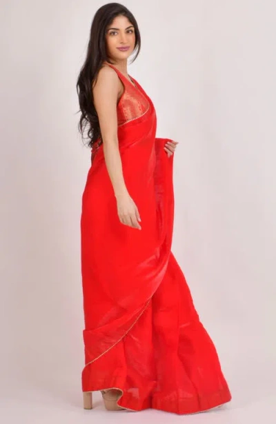 Raas Aria Jacquard Pre-stitched Saree In Red