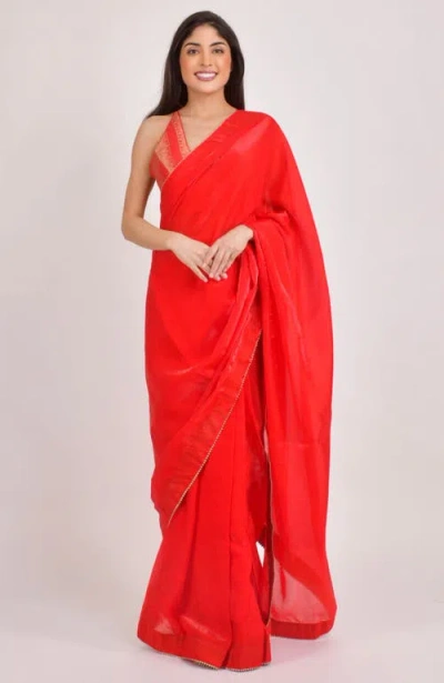 Raas Aria Jacquard Pre-stitched Saree In Red