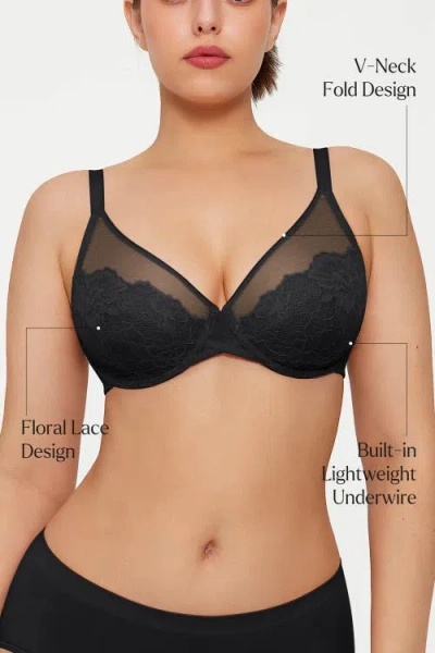 Popilush Lightweight Underwire Minimizer Lace Mesh Bra In Red