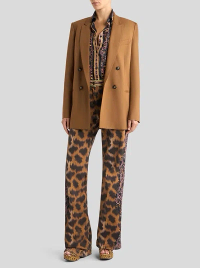 Etro Bootcut Jeans In Bull Denim With Animal Motif In Animal Print