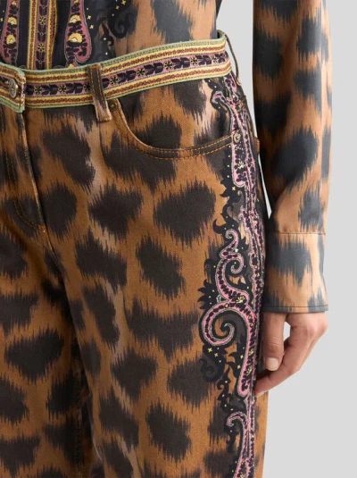 Etro Bootcut Jeans In Bull Denim With Animal Motif In Animal Print