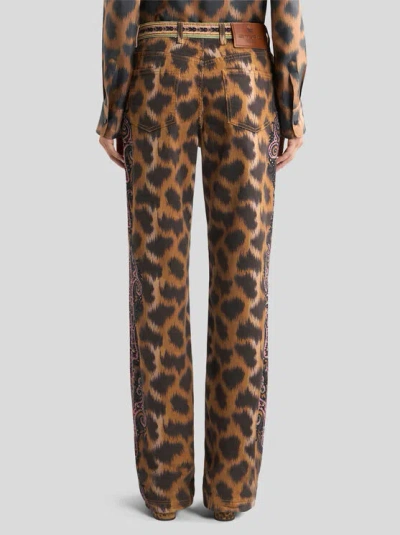 Etro Bootcut Jeans In Bull Denim With Animal Motif In Animal Print