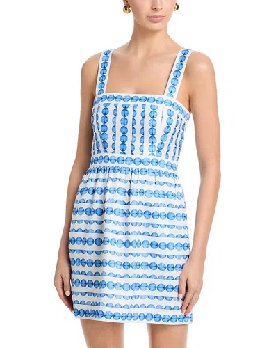 French Connection Dot Print Structured Taffeta Minidress In Blue