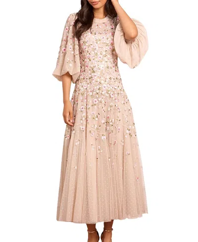 Needle & Thread Sylvia Rose Round Neck Ankle Gown In Neutral