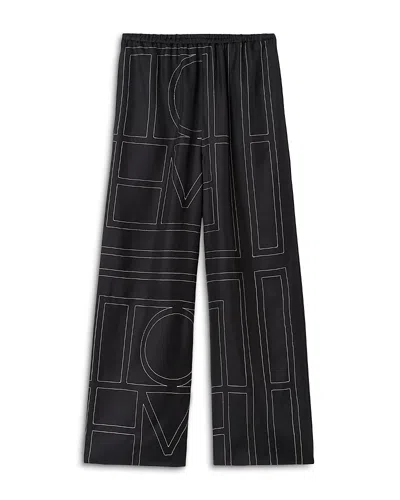 Totême Toteme Women Silk Trousers With Monogram Logo Embroidery In Multi