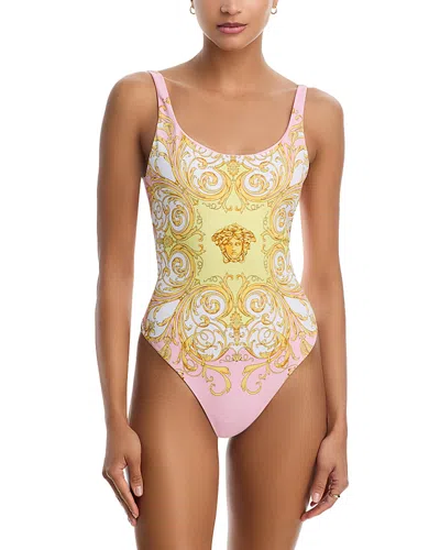 Versace Multicolor One-piece Swimsuit With All-over Medusa Print In Stretch Fabric Woman In Gold