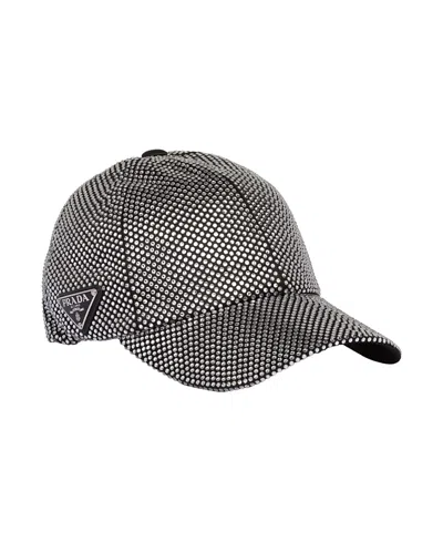Prada Duchesse Crystal Baseball Cap In Gray